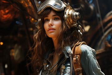 Obraz na płótnie Canvas Steampunk Girl and Woman Fashion: Vintage, Retro, and Fantasy Styles with Corsets, Goggles, Victorian Industrial Style; Leather and Elegant in the World of Steam Machinery, Gothic Clocks, and Cosplay