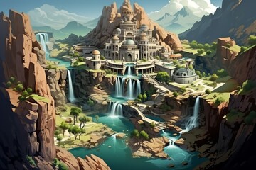 城と滝の風景,Generative AI AI画像 - obrazy, fototapety, plakaty