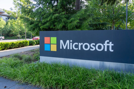 Microsoft ground sign at its headquarters in Redmond, Washington, USA - June 15, 2023. Microsoft Corporation is an American multinational technology corporation. 