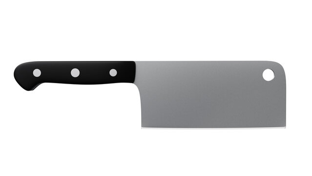 Stainless steel cleaver knife with black handle isolated on transparent and white background. Kitchen concept. 3D render