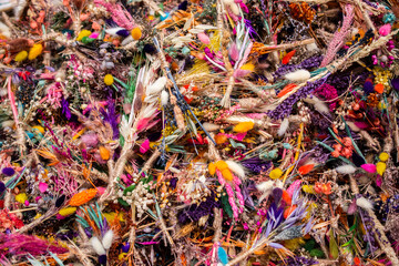 Colorful dyied dried wild flowers for doceration
