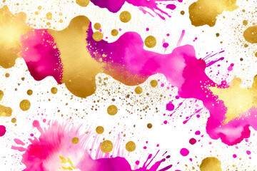 Abstract watercolor glitters art painting with alcohol ink, pink and gold colors. Generative AI