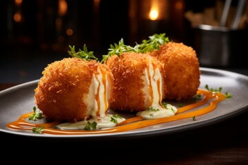 Experience the Tempting Delight of Golden Belgian Kaaskroketten, a Masterpiece of Cheese Croquettes with a Crispy Coating and Melted Cheese, Indulging in the Rich and Savory Flavors of Traditional