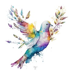 Obraz premium Turtle Dove Bird Portrait in Watercolors & Pen
