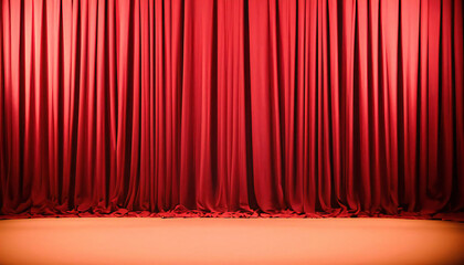 高級感のある赤いドレープカーテン。授賞式のステージカーテン。赤いカーテン。Luxurious red drape curtains. Award ceremony stage curtain. red curtains. - obrazy, fototapety, plakaty