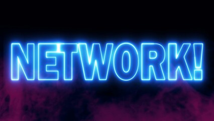 Network text font with neon light. Luminous and shimmering haze inside the letters of the text Network. Network neon sign. 