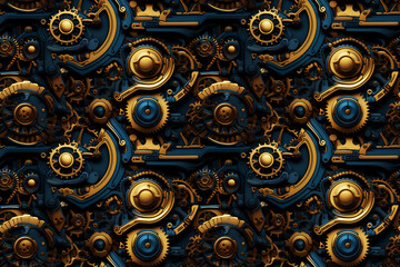 Gears and Cogs in Futuristic Steampunk Style. Seamless repeatable background.