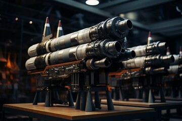 Antiaircraft missiles on display in a museum - obrazy, fototapety, plakaty