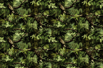 Realistic Tree Forest Camo Design. Seamless Repeatable Background. - obrazy, fototapety, plakaty