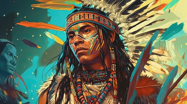Native American chief. Fantasy concept , Illustration painting.