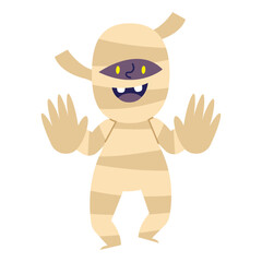 halloween kid disguised of happy mummy