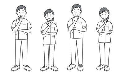 顔に手を当てて悩む看護師男女