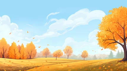 Poster Hand drawn cartoon beautiful autumn sky landscape illustration  © 俊后生