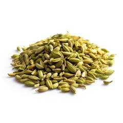 Obraz premium Heap of dried fennel seeds on white background