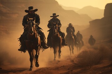 cowboy riding horse, Generative AI - obrazy, fototapety, plakaty