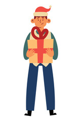 christmas people with gift box