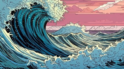 Majestic ocean waves crashing. Fantasy concept , Illustration painting.
