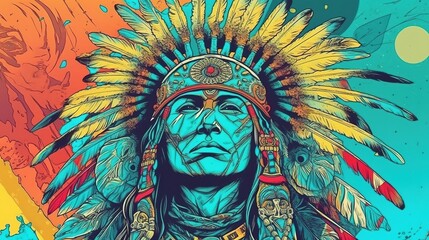 Obraz premium Chief, Native American spiritual rituals. Fantasy concept , Illustration painting.