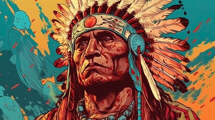 Chief, Native American spiritual rituals. Fantasy concept , Illustration painting.