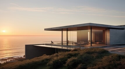 Minimalist House Perched on the Edge of a Rugged Cliff. Generated AI 2