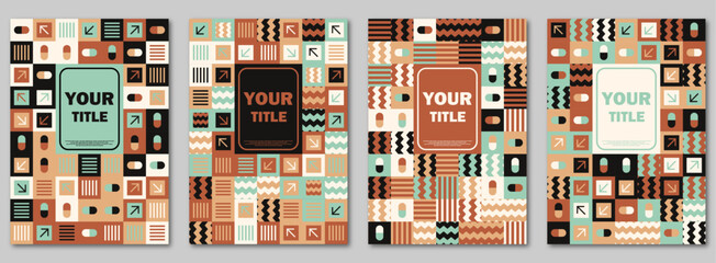 set of Bauhaus poster template abstract pattern with 70s vintage color. useful for web background, poster art design, magazine front page, hi-tech print, and cover artwork.