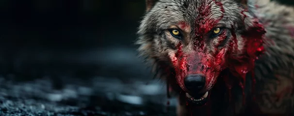 Rolgordijnen The Terrifying Big Bad Wolf: Rabid Aggressive and Bloodthirsty Predator.   © touchedbylight