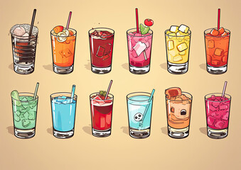 A colorful assortment of drinks arranged in a vibrant display