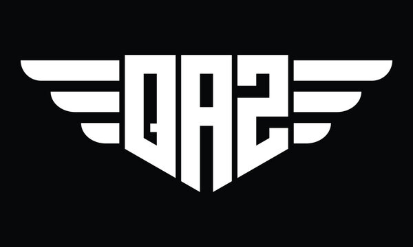 QAZ three letter logo, creative wings shape logo design vector template. letter mark, word mark, monogram symbol on black & white.