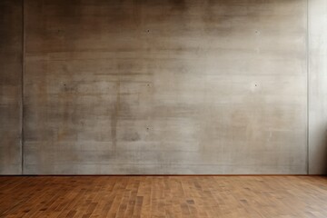 Empty modern room, concrete wall with wooden paneling, documentary style. Generative AI.
