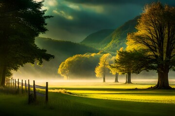 sunset in the forest