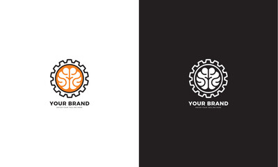 Machine brain logo, vector graphic design