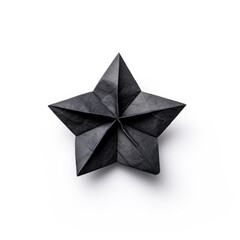 A black origami star on a clean white background