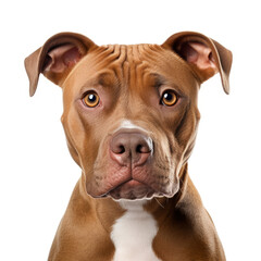 A friendly brown and white dog making eye contact with the camera