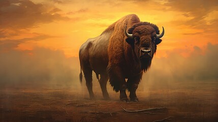 buffalo in the field - obrazy, fototapety, plakaty