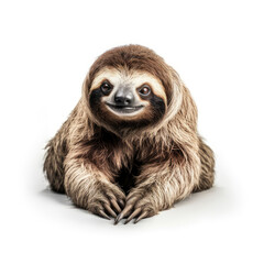 A brown and white sloth sitting on the ground