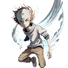 16 year old boy multy posed manga white background using levitation abilities marshal arts earth bending 
