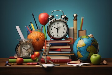 Balancing School Accessories Create Educational Background for Back to School