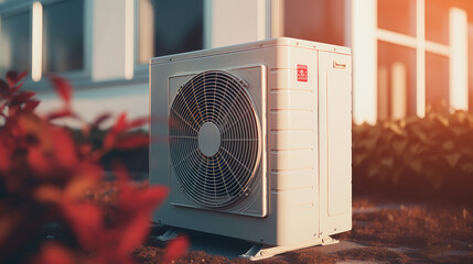 Close-up photo of the Heat pump at the house