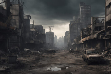Naklejka premium post apocalypse city landscape