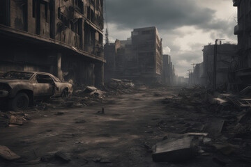 Fototapeta na wymiar post apocalypse city landscape