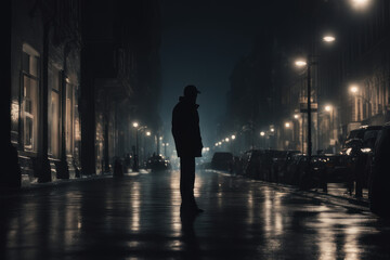 silhouette of person on the street at night