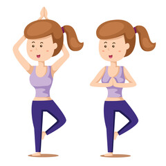 Illustrator of yoga set one with girl exercises 