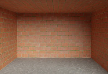brick wall room background in 3d render design.