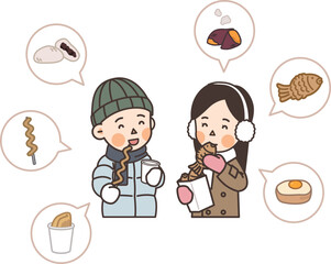 People who eat Korean street food in winter