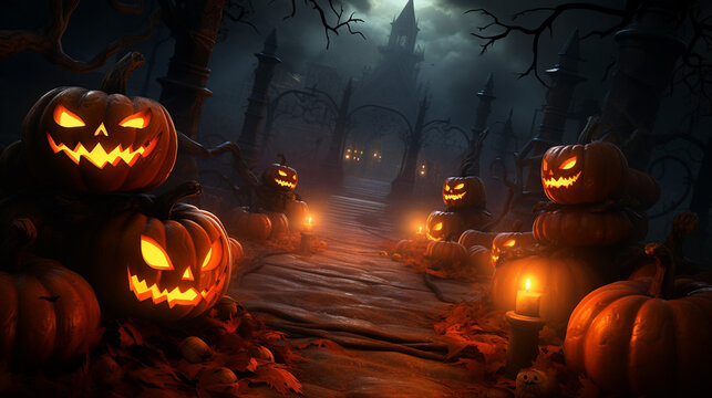 Fantastic Scary Place Halloween Interior with Border and Background Template