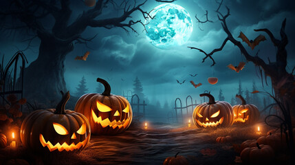 Amazing Halloween Pumpkins Under the Moonlight Halloween Background