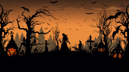 Fototapeta na wymiar Scary Halloween Silhouette Background 5 Unique Layers