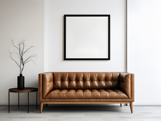 a leather sofa and empty frame ai generative