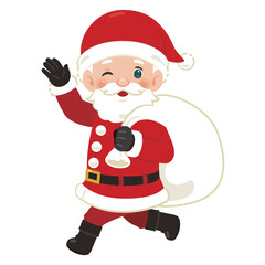 プレゼント袋を背負って運ぶサンタクロース