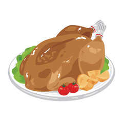 皿に盛られたローストチキン